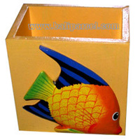 Pencil Holder, Handpainted With Fish