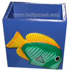 Pencil Holder, Handpainted With Fish