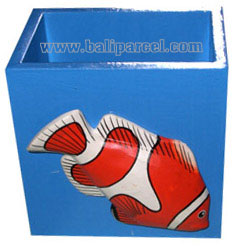 Pencil Holder, Handpainted With Fish