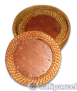 Coaster Set Of 10, Handmade From Rattan And Wood.