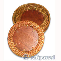 Coaster Set Of 10, Handmade From Rattan And Wood.