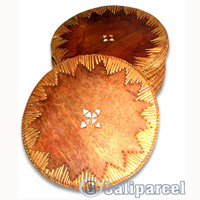 Coaster Set Of 10, Handmade From Rattan And Wood.