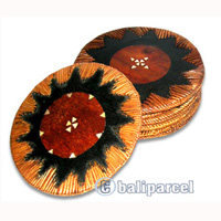 Coaster Set Of 10, Handmade From Rattan And Wood.