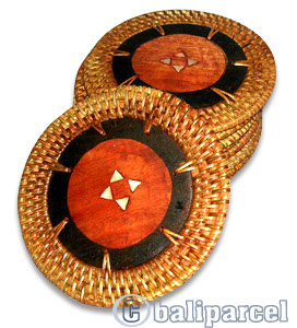 Coaster Set Of 10, Handmade From Rattan And Wood.