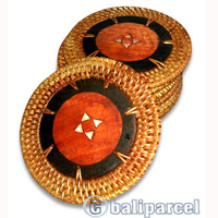 Coaster Set Of 10, Handmade From Rattan And Wood.