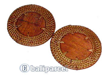 Coaster Set Of 10, Handmade From Rattan And Wood.