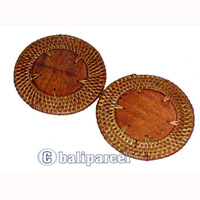 Coaster Set Of 10, Handmade From Rattan And Wood.