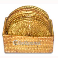 Coaster Set Of 10, Handmade From Rattan With Box.