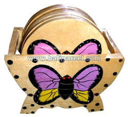 Hand Painted Coaster With Butterfly, Set Of 6.