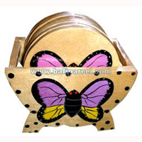 Hand Painted Coaster With Butterfly, Set Of 6.