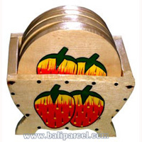 Hand Painted Coaster With Stawberry, Set Of 6.