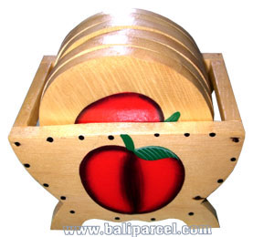 Hand Painted Coaster With Apple, Set Of 6.