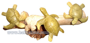 Wooden 3 Turtles, With Parasite Wood
