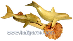 Wooden 2 Dolphins, With Parasite Wood