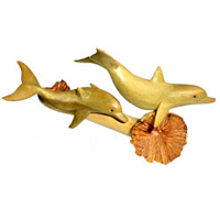 Wooden 2 Dolphins, With Parasite Wood