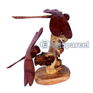 Wooden 2 Dragonflys, With Parasite Stand Wood