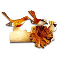 Handpainted 3 Of Birds, With Parasite Wood