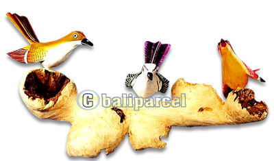 Handpainted 3 Of Birds, With Parasite Wood
