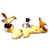 Handpainted 3 Of Birds, With Parasite Wood