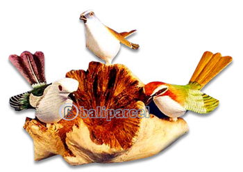 Handpainted 3 Of Birds, With Parasite Wood