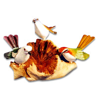 Handpainted 3 Of Birds, With Parasite Wood