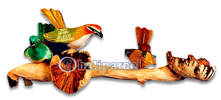 Handpainted 3 Of Birds, With Parasite Wood
