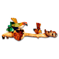Handpainted 3 Of Birds, With Parasite Wood