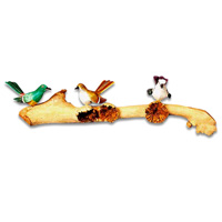 Handpainted 3 Of Birds, With Parasite Wood