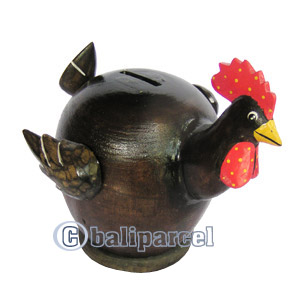 Wooden Coins Box Chicken, Hand Carved From Albesia Wood
