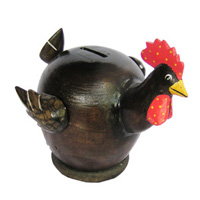 Wooden Coins Box Chicken, Hand Carved From Albesia Wood
