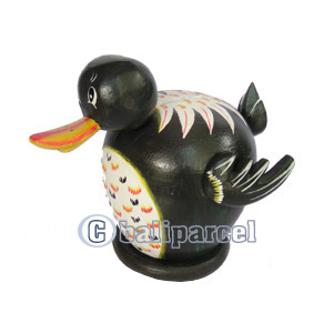 Wooden Coins Box Duck, Hand Carved From Albesia Wood