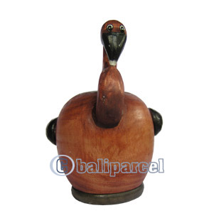 Wooden Coins Box Flamingo, Hand Carved From Albesia Wood
