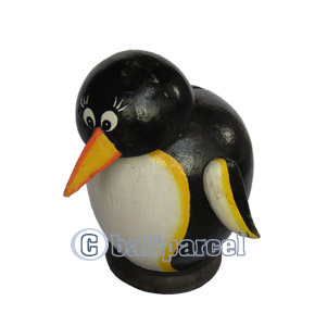 Wooden Coins Box Pinguin, Hand Carved From Albesia Wood