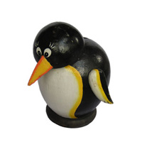 Wooden Coins Box Pinguin, Hand Carved From Albesia Wood