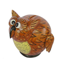 Wooden Coins Box Owl, Hand Carved From Albesia Wood