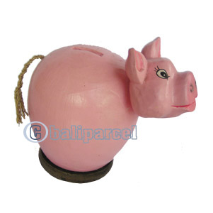 Wooden Coins Box Pig, Hand Carved From Albesia Wood