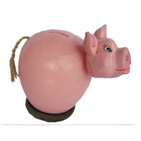 Wooden Coins Box Pig, Hand Carved From Albesia Wood