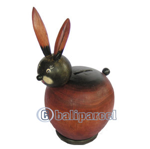 Wooden Coins Box Rabbit, Hand Carved From Albesia Wood