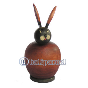 Wooden Coins Box Rabbit, Hand Carved From Albesia Wood