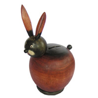 Wooden Coins Box Rabbit, Hand Carved From Albesia Wood