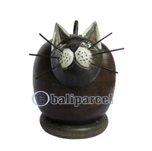 Wooden Coins Box Cat, Hand Carved From Albesia Wood