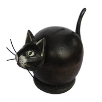 Wooden Coins Box Cat, Hand Carved From Albesia Wood