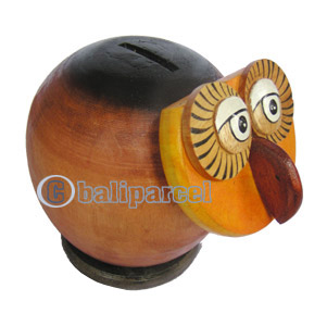 Wooden Coins Box Owl, Hand Carved From Albesia Wood