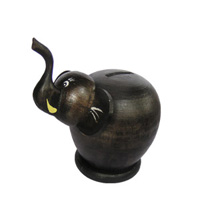 Wooden Coins Box Elephant, Hand Carved From Albesia Wood