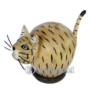 Wooden Coins Box Cat, Hand Carved From Albesia Wood