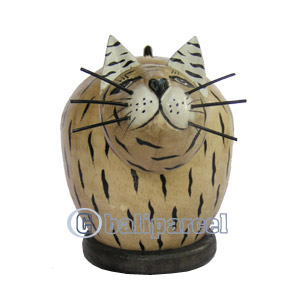 Wooden Coins Box Cat, Hand Carved From Albesia Wood