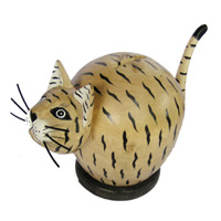 Wooden Coins Box Cat, Hand Carved From Albesia Wood
