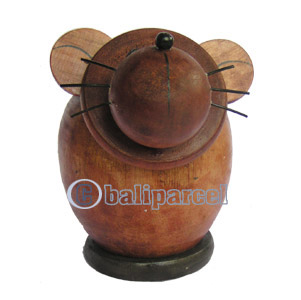 Wooden Coins Box Mouse, Hand Carved From Albesia Wood
