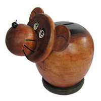Wooden Coins Box Mouse, Hand Carved From Albesia Wood