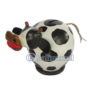 Wooden Coins Box Cow, Hand Carved From Albesia Wood